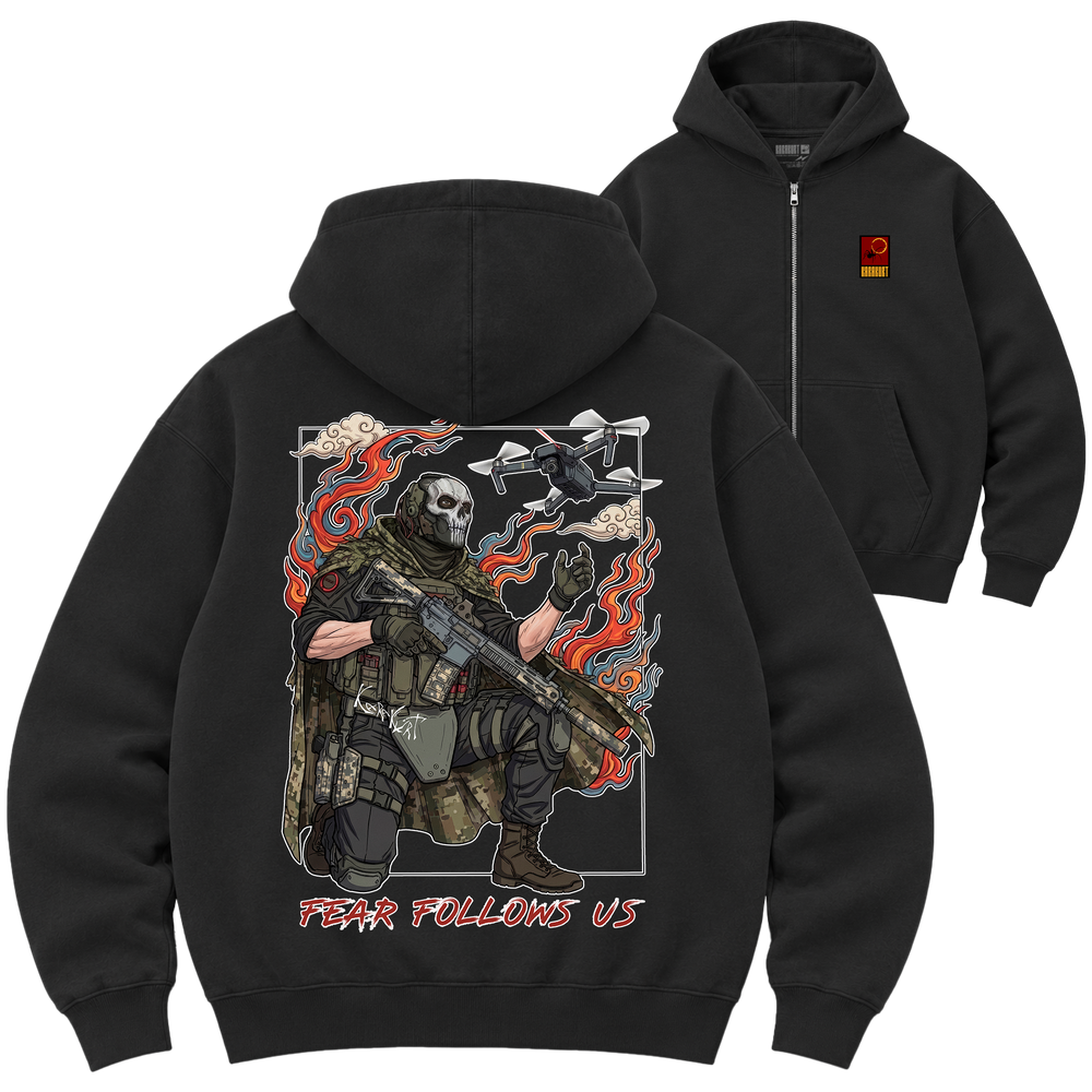 Зіп-худі Premium "FEAR FOLLOWS US", колір Чорний zip-hudi-premium-fear-follows-us-black-xxs фото
