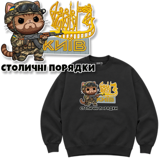 Світшот Premium "Котик-захисник Київської області", колір Чорний svitshot-premium-kotyk-zakhysnyk-kyivskoi-oblasti-black-xxs фото