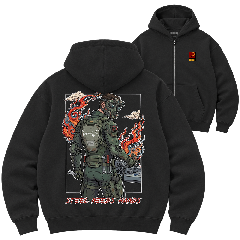 Зіп-худі Premium "STEEL NEEDS HANDS", колір Чорний zip-hudi-premium-steel-needs-hands-black-xxs фото